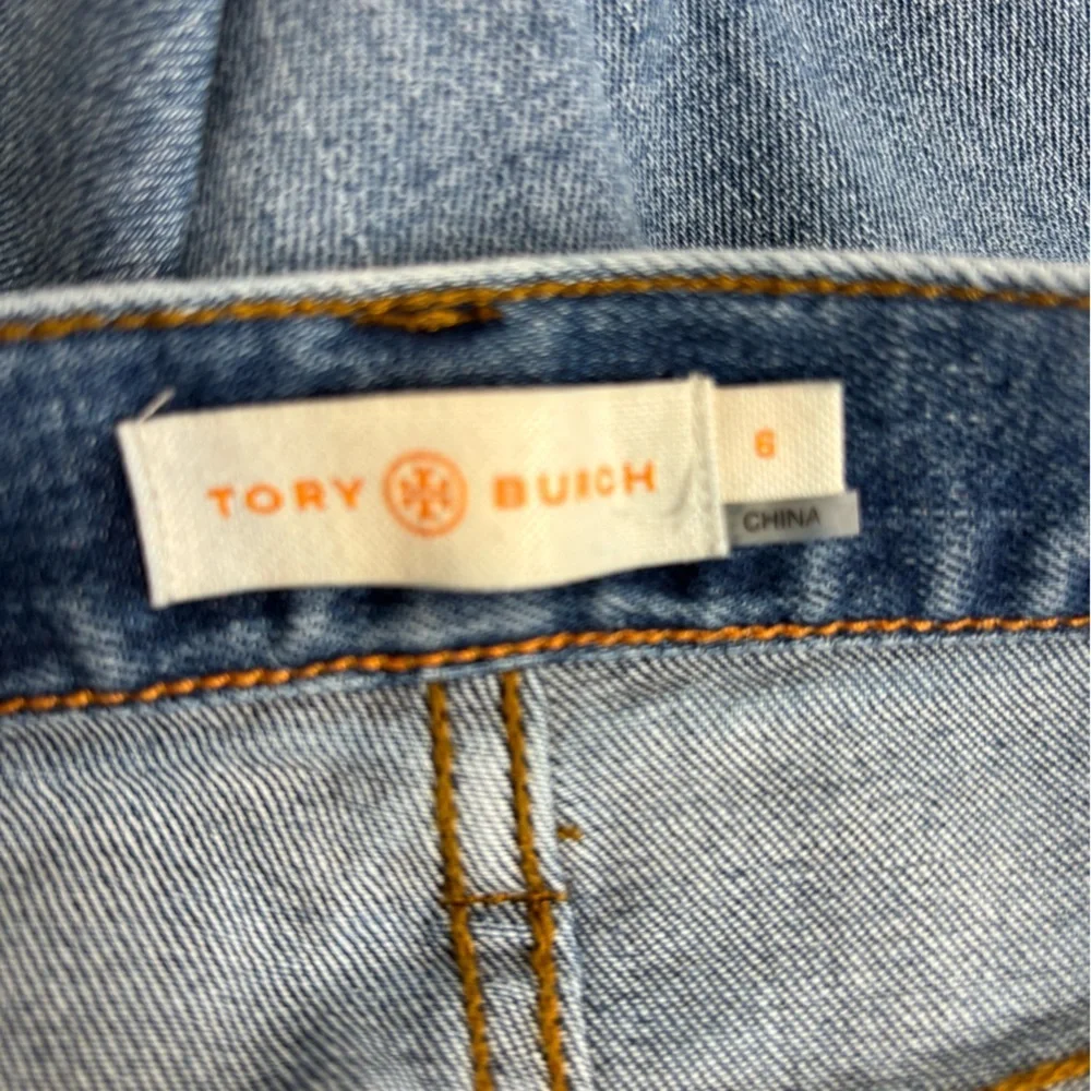 Tory Burch Blue Denim Mini Skirt with Embroidery Size 6